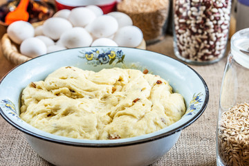 Bowl with raw dough