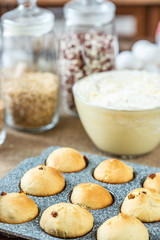 Fototapeta na wymiar Baked muffins in baking dish