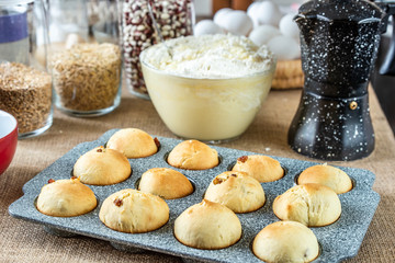 Baked muffins in baking dish