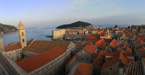 Dubrovnik, Dalmatia/Croatia; 06/04/2018: cityscape, a panoramic view of the orange roofs and buildings of the old town of Dubrovnik city in the adriatic coastline