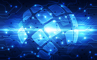 Vector blue globe on the digital technology background, abstract illustration