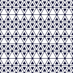 Seamless geometric pattern with bold triangles and interweaving thin lines, hexagon pattern, blue and white pattern, vector illustration