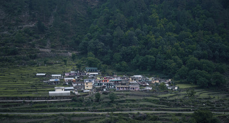Beautiful view of small village in uttarakhand pauri gharwal india