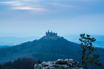 Germany, Castle hohenzollern in the evening
