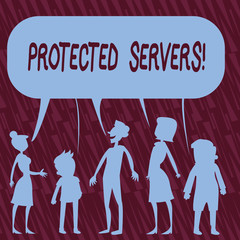 Text sign showing Protected Servers. Business photo text technology for controlling network access of a computer Silhouette Figure of People Talking and Sharing One Colorful Speech Bubble