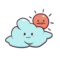 Blue cloud and orange sun. Illustration