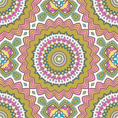 Decorative colorful ethnic seamless pattern for fabric or wrapping in oriental style. Hand drawn illustration