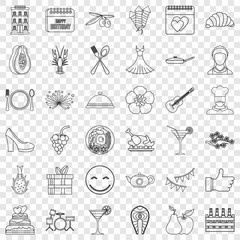 Banquet icons set. Outline style of 36 banquet vector icons for web for any design