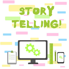 Writing note showing Storytelling. Business concept for activity writing stories for publishing them to public