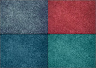 Fototapeta premium Texture of genuine leather. The collage is colorful. The structure of suede leather. Wonderful background of natural material.