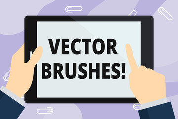 Handwriting text writing photo Brushes. Conceptual photo Applied to path and use to create realistic hand drawn effect Hand Holding Pointing Touching Blank Rectangular Color Tablet White Screen