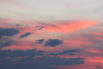 Sunset sky with bright colors of pink, blue, purple.