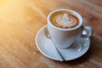 Hot coffee with foam milk, a cup of coffee