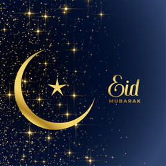 Obraz na płótnie Canvas golden moon and star sparkles eid mubarak background