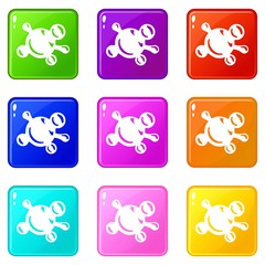 Molecule biology icons set 9 color collection isolated on white for any design