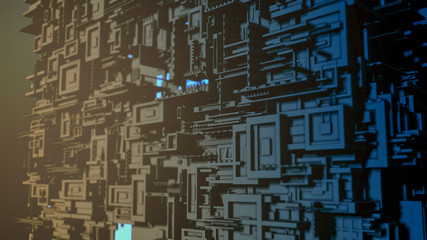 abstract cube shaped structure, concept of big data, cyberspace, futuristic city (3d render)