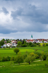 Fototapeta na wymiar Germany, Ostfildern urban district kemnat village houses behind green landscape