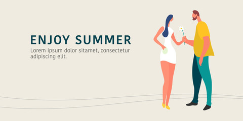 Man and woman on the date vector illustration. Two characters enjoying summer