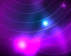 Blue neon circles, abstract circular lines. Glowing circle abstract pattern background