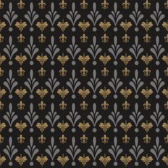 Damask seamless pattern. Dark background texture in vintage style. Great design for any purposes. Vector abstract graphic design