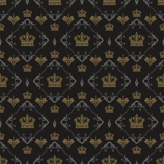 Background decoration, seamless pattern. Dark background texture in Royal style. Vintage template for wallpaper design. Vector illustration