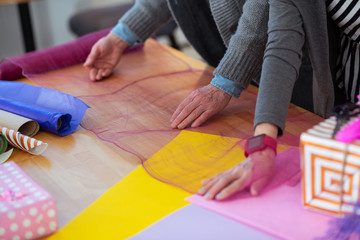 Top view of decoration materials on the table