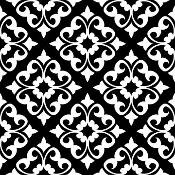  Floral seamless pattern. White design on black background