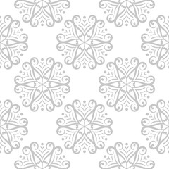 Floral seamless pattern. Monochrome white background with gray flowers