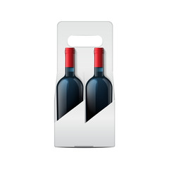 Two mock-up wine bottles and Folding package vine bottle Template. Vector Illustration of Gift craft Box for Design, Website, Background, Banner. Front view