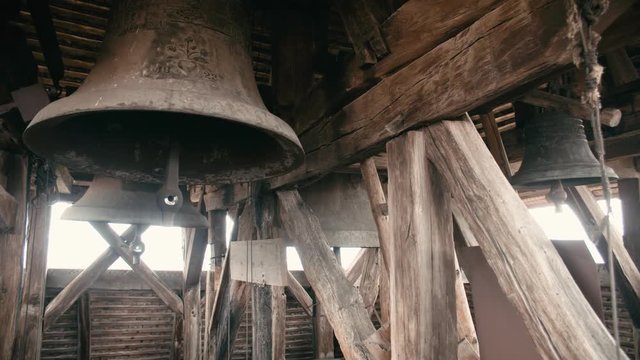 Bell in a gothic church tower from middle ages old