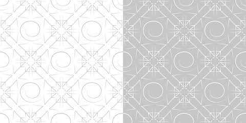 Gray and white geometric seamless backgrounds. Compilation of patterns