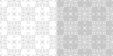Arabic seamless patterns compilation. Gray and white backgrounds