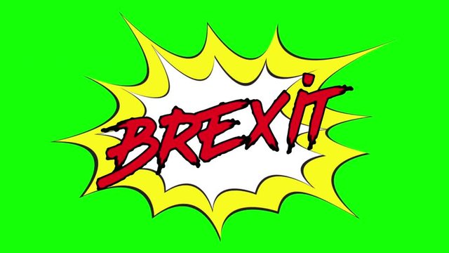 Comic art brexit speech bubble burst isolated with green chroma key