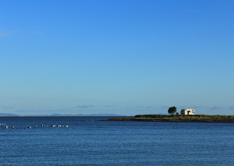 Fototapeta premium ocean view and landscape with motorhome further away in the background 