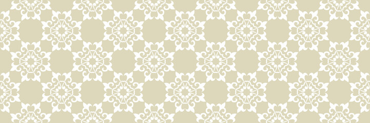 White arabic seamless pattern on olive green background