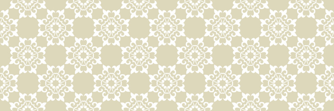 White arabic seamless pattern on olive green background