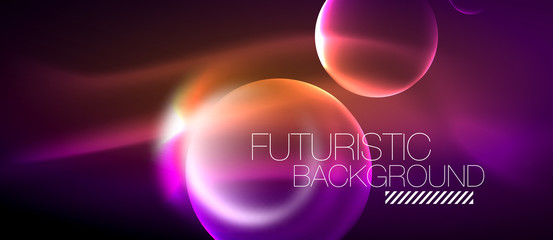 Blurred neon glowing round shapes, abstract circles and lights