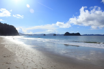 mountain and beach landscape in New Zealand