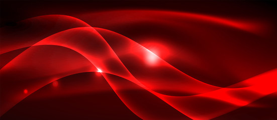 Glowing abstract wave on dark, shiny motion, magic space light. Techno abstract background