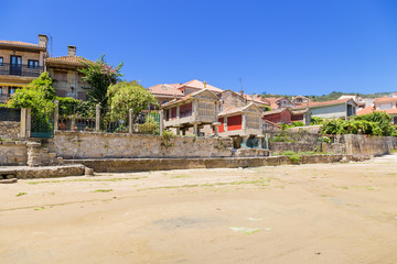 Combarro, Spain. Embankment of the old town with traditional horreo granaries