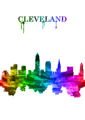 Cleveland Ohio skyline Portrait Rainbow