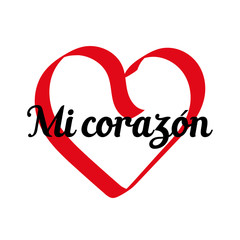 My heart, inscription in Spanish. Hand-drawn. Vector