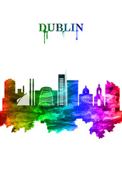 Obraz premium Dublin Ireland skyline Portrait Rainbow
