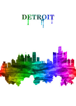 Detroit Michigan skyline Portrait Rainbow