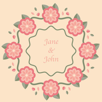 Floral greeting card template in flat style.