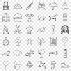 Camping icons set. Outline style of 36 camping vector icons for web for any design