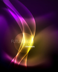 Glossy glowing neon light wave background