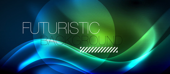 Neon glowing lines, magic energy space light concept, abstract background wallpaper design