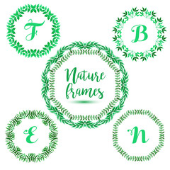 Hand drawn set of green, eco, organic, vegan, natural, farm, fresh, food, healthy, bio, labels. Vector design restaurant or product package.