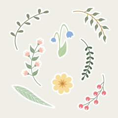 Floral sticker pack in flat style.
